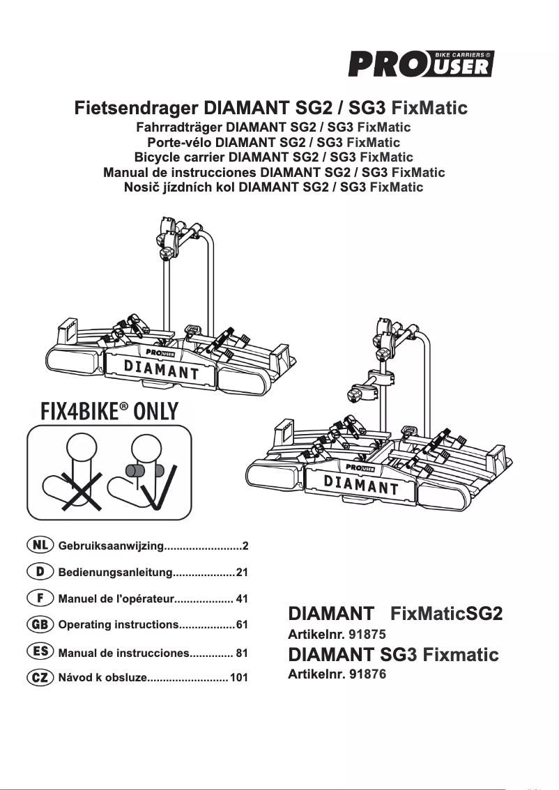 Página nº 1 - Manual de usuario Pro-User Diamant SG2 FixMatic