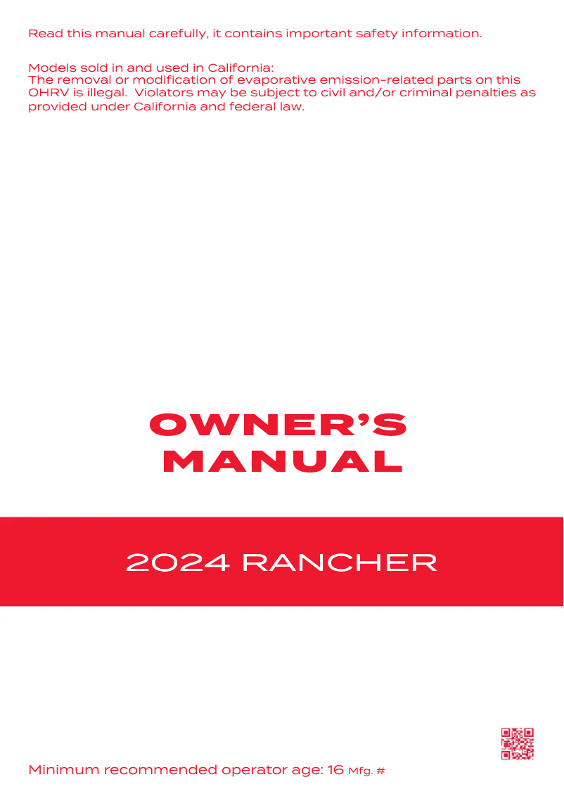 Página nº 1 - Manual de usuario Honda Rancher (2024)