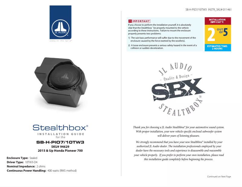 Imagen de la primera página del manual del dispositivo Stealthbox SB-H-PIO7/10TW3