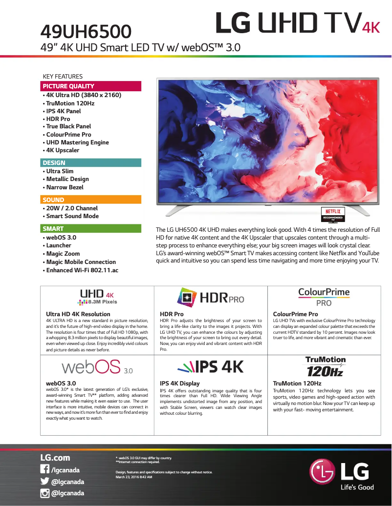 Imagen de la primera página del manual del dispositivo 49UH6500