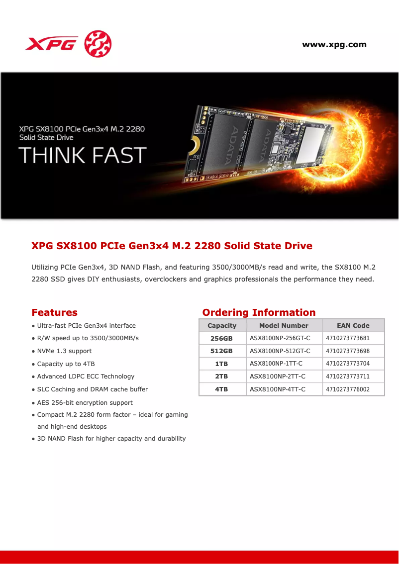 Página nº 1 - Manual de usuario ADATA XPG SX8100