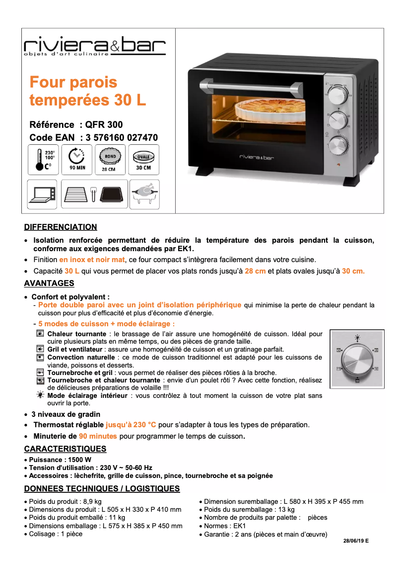 Página 1 del manual Ficha técnica Riviera & Bar QFR300