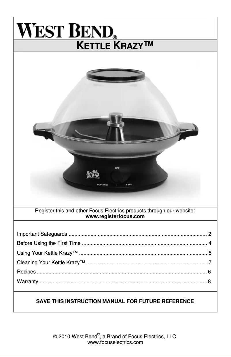 Página 1 del manual Manual de usuario WestBend Kettle Krazy 82386