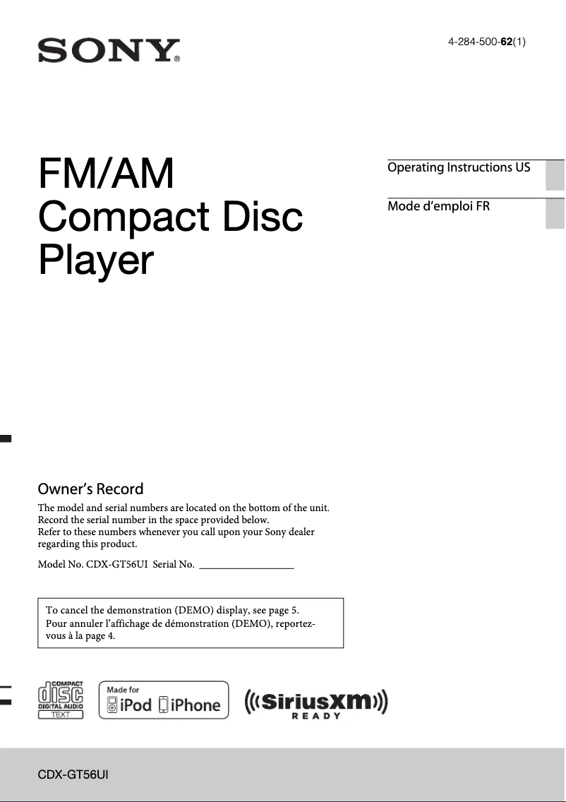 Página nº 1 - Manual de usuario Sony CDX-GT56UI