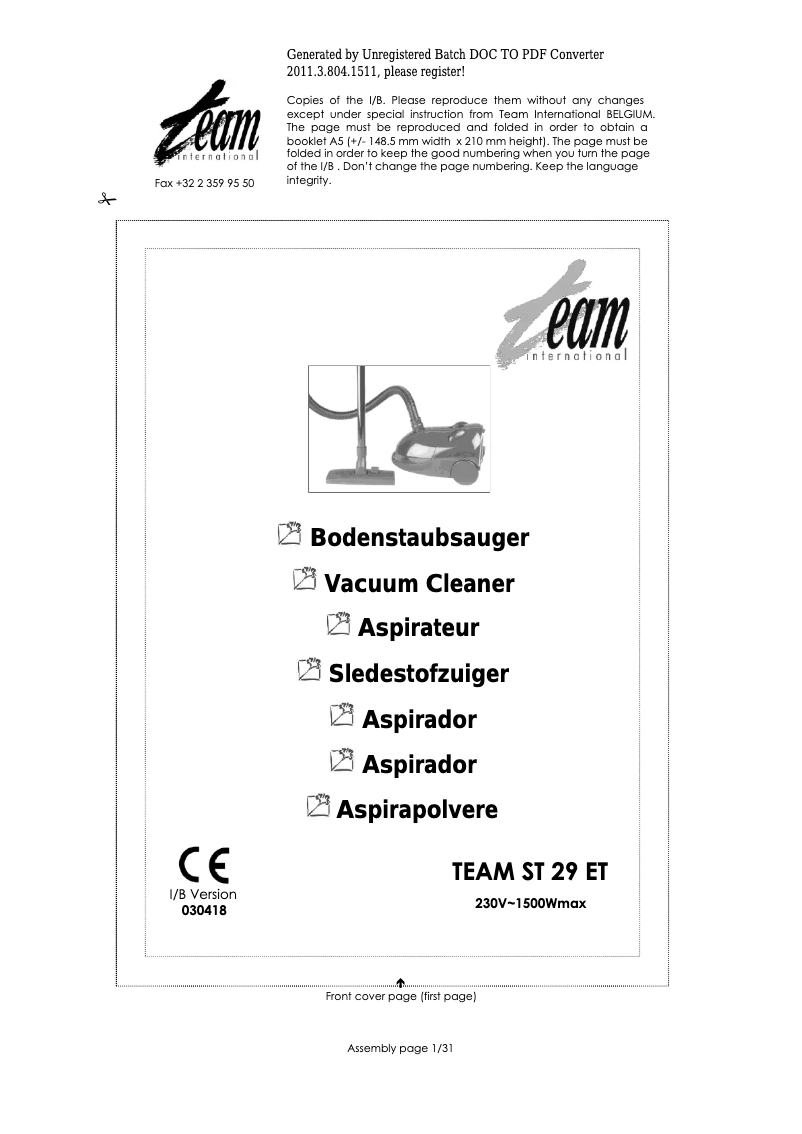 Imagen de la primera página del manual del dispositivo ST 29 ET