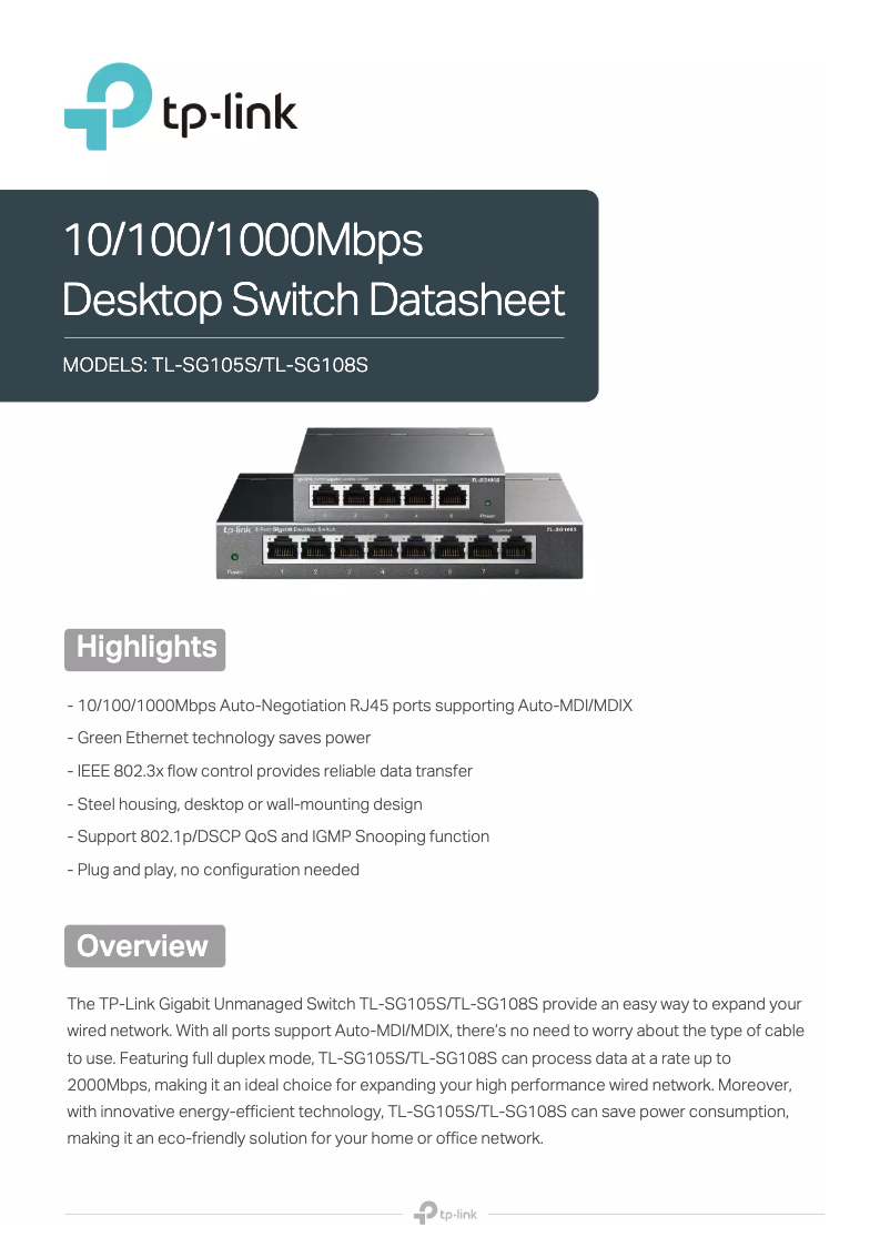 Página nº 1 - Ficha técnica TP-Link TL-SG105S