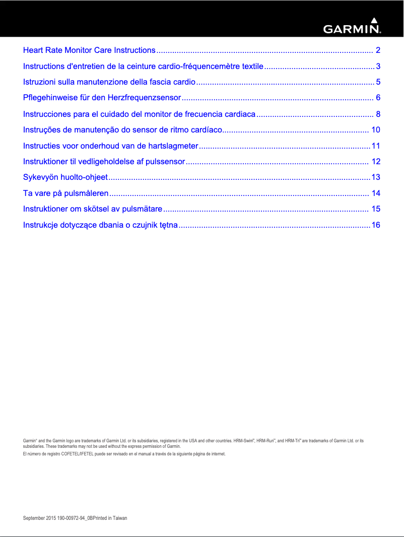 Página nº 1 - Instrucciones / montaje Garmin Heart Rate Monitor