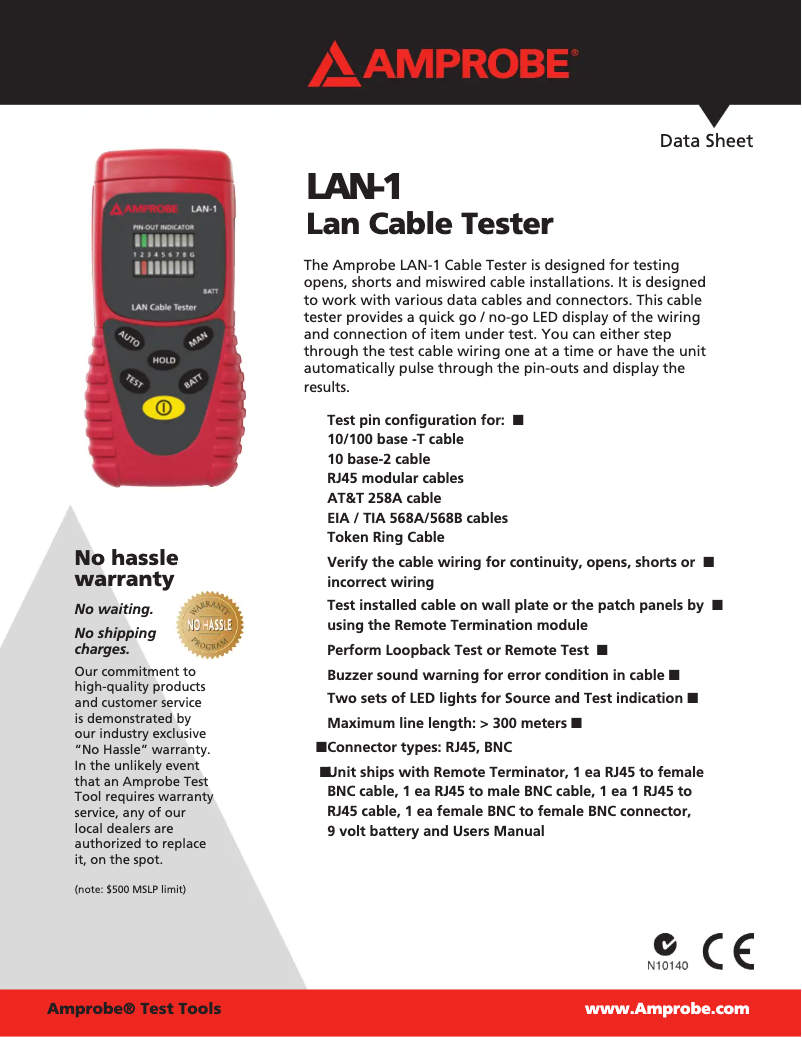 Página 1 del manual Ficha técnica Amprobe LAN-1