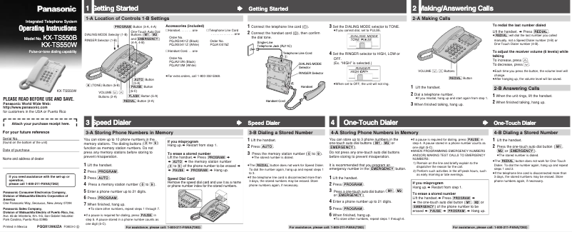 Imagen de la primera página del manual del dispositivo KX-TS550B