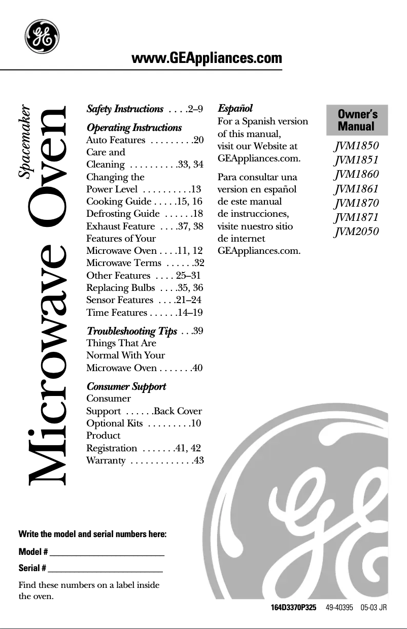 Página 1 del manual Manual de uso y mantenimiento GE JVM1851CF