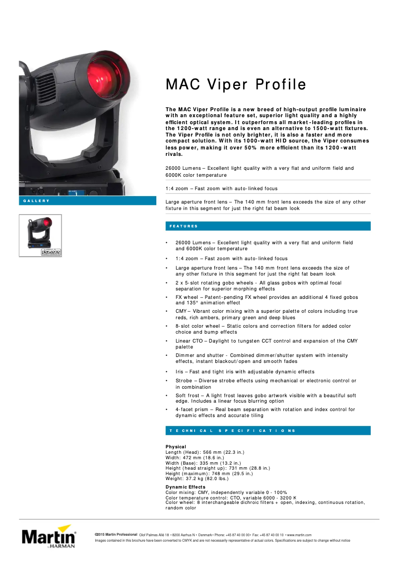 Página 1 del manual Ficha técnica Martin MAC Viper Profile