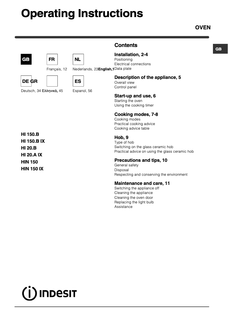 Página nº 1 - Manual de usuario Indesit HIN 150 (WH)