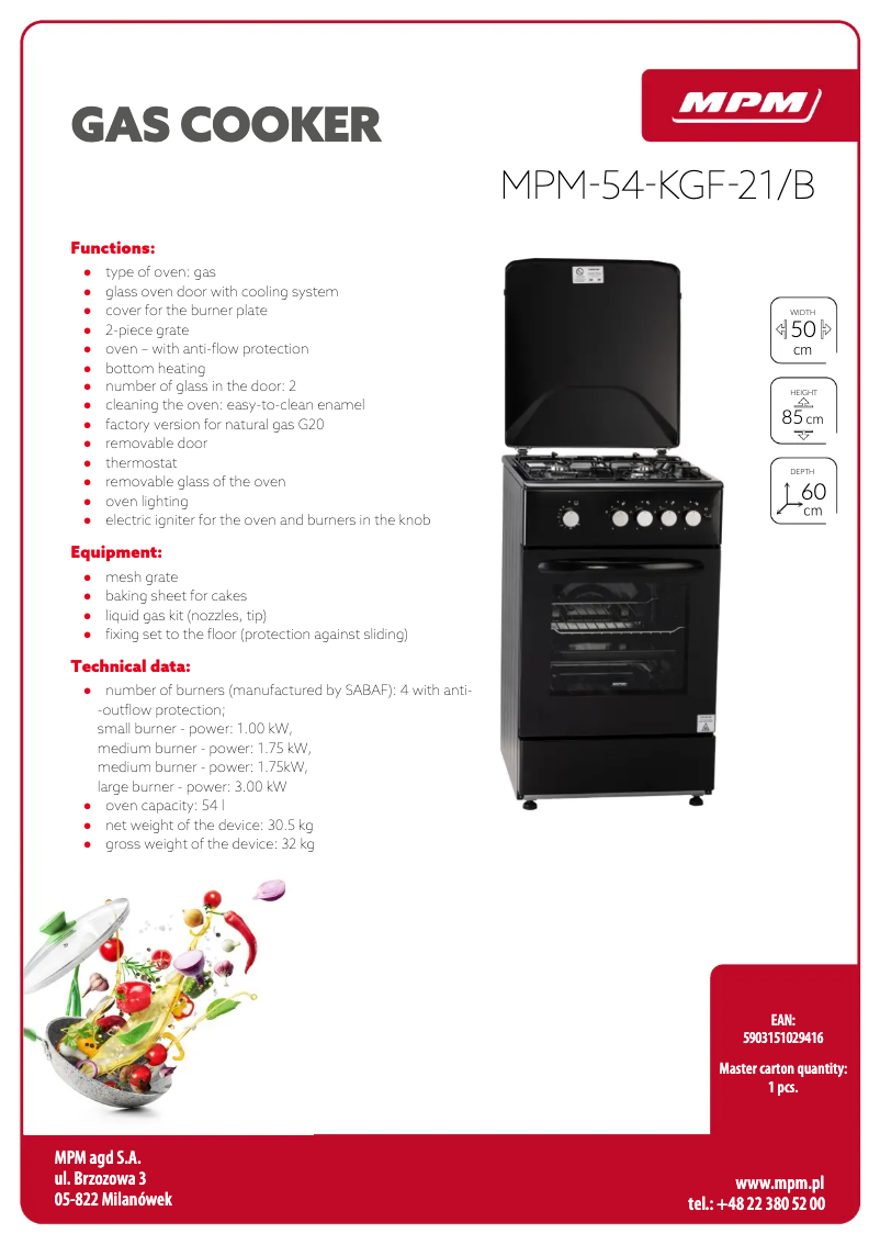 Página 1 del manual Ficha técnica MPM MPM-54-KGF-21