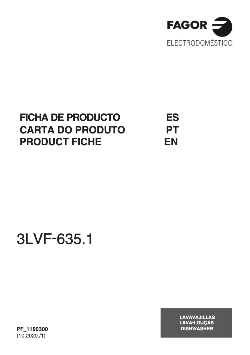 Página 1 del manual Ficha técnica Fagor 3LVF-635.1