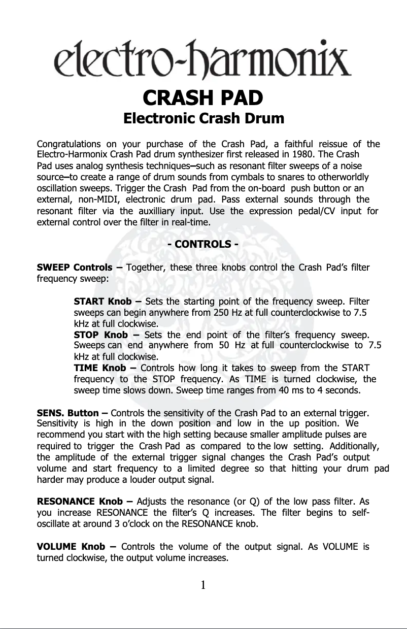 Imagen de la primera página del manual del dispositivo Crash Pad