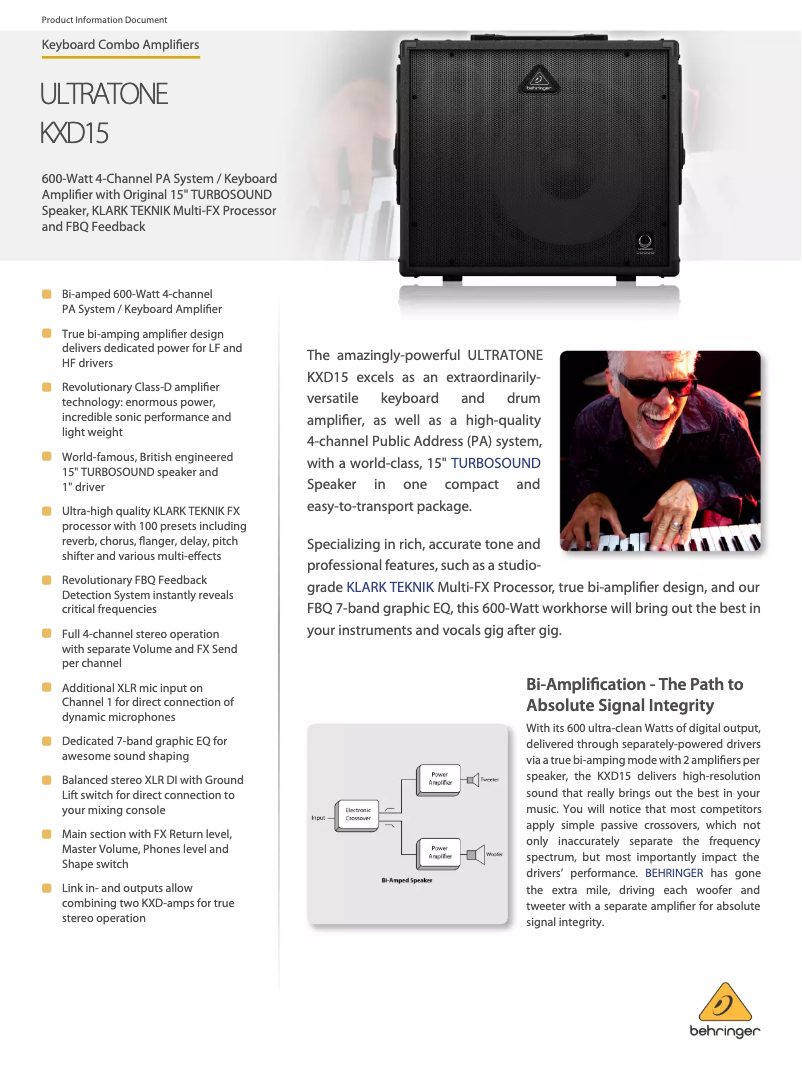 Página 1 del manual Ficha técnica Behringer Ultratone KXD15