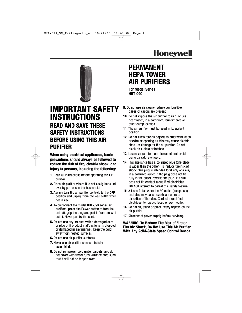 Página 1 del manual Manual de usuario Honeywell HHT-090