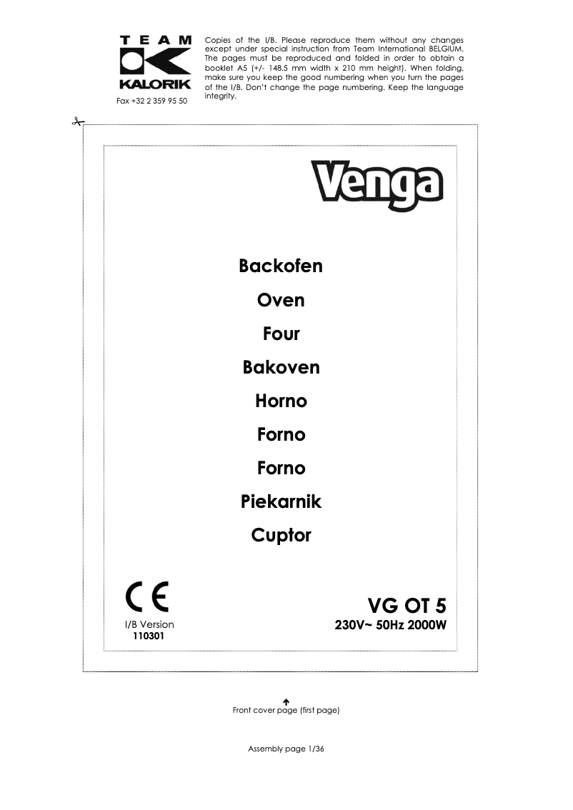 Página 1 del manual Manual de usuario Venga VG OT 5