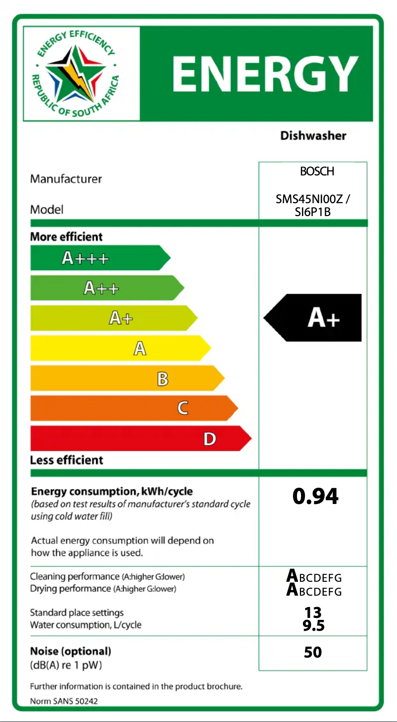 Página 1 del manual Etiqueta energética Bosch SMS45NI00Z