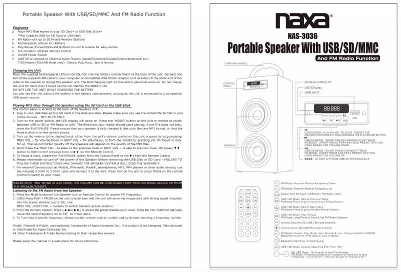 Página 1 del manual Manual de usuario Naxa NAS-3036