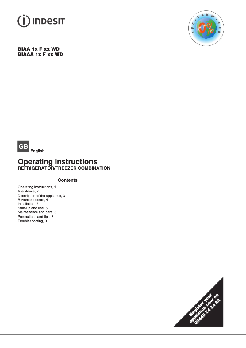 Página 1 del manual Manual de usuario Indesit BIAA 13 F K WD (UK)