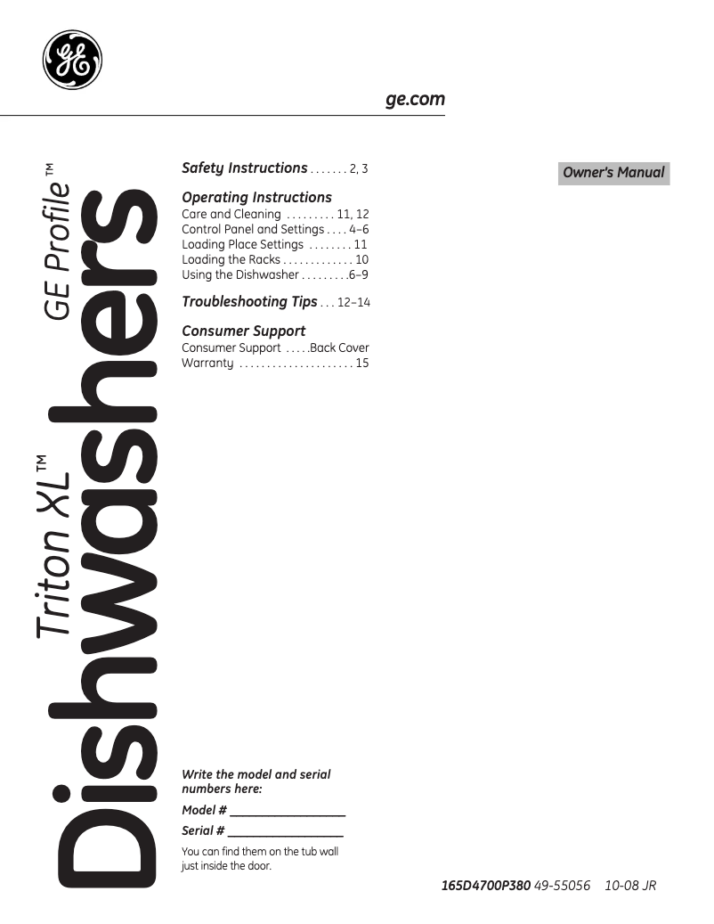 Página 1 del manual Manual de uso y mantenimiento GE Profile PDWF780PBB