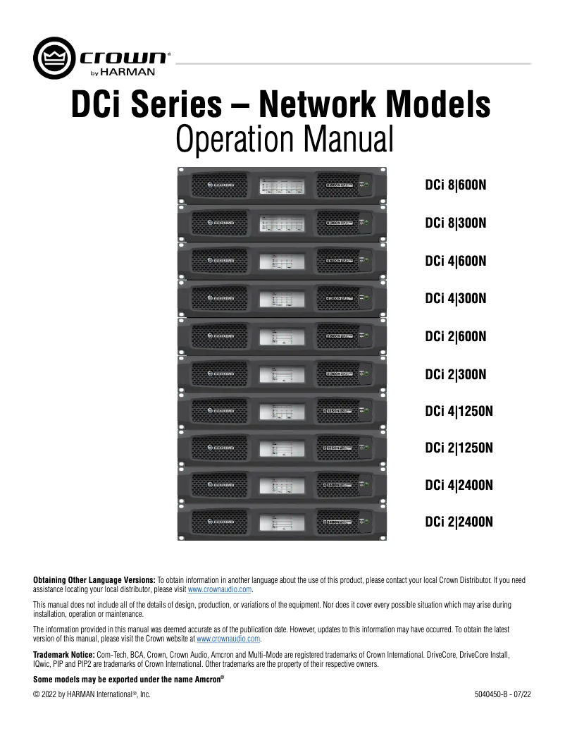 Imagen de la primera página del manual del dispositivo DCi 8|600N