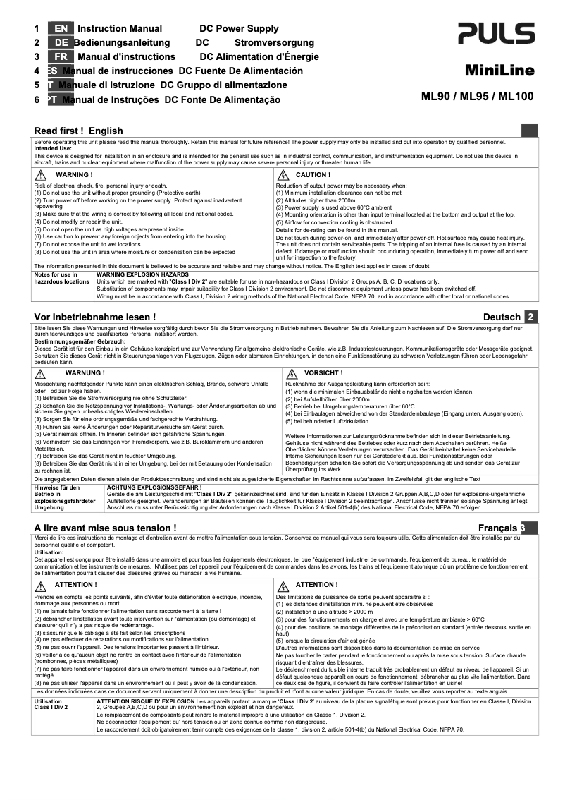 Imagen de la primera página del manual del dispositivo MiniLine ML100