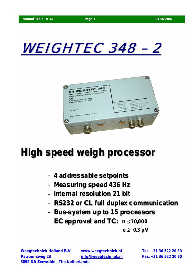 Página 1 del manual Manual de usuario Weightec 348