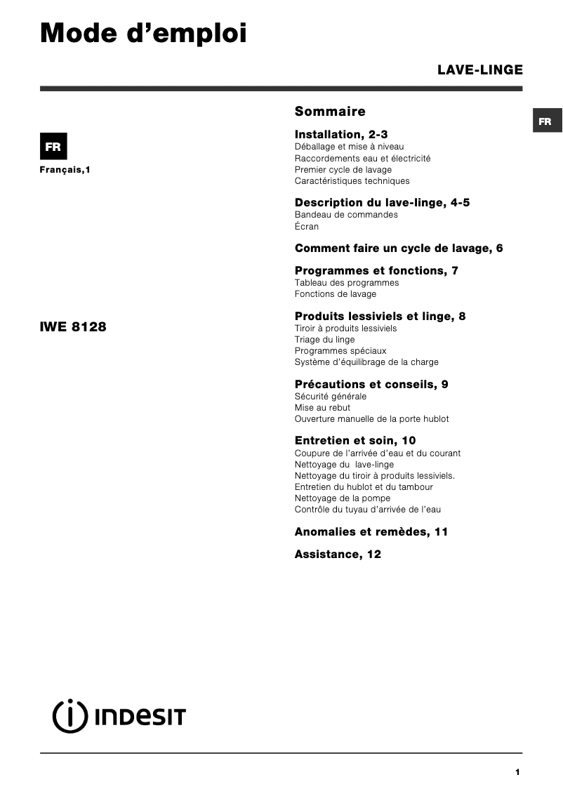 Imagen de la primera página del manual del dispositivo IWE 8128 B (FR)