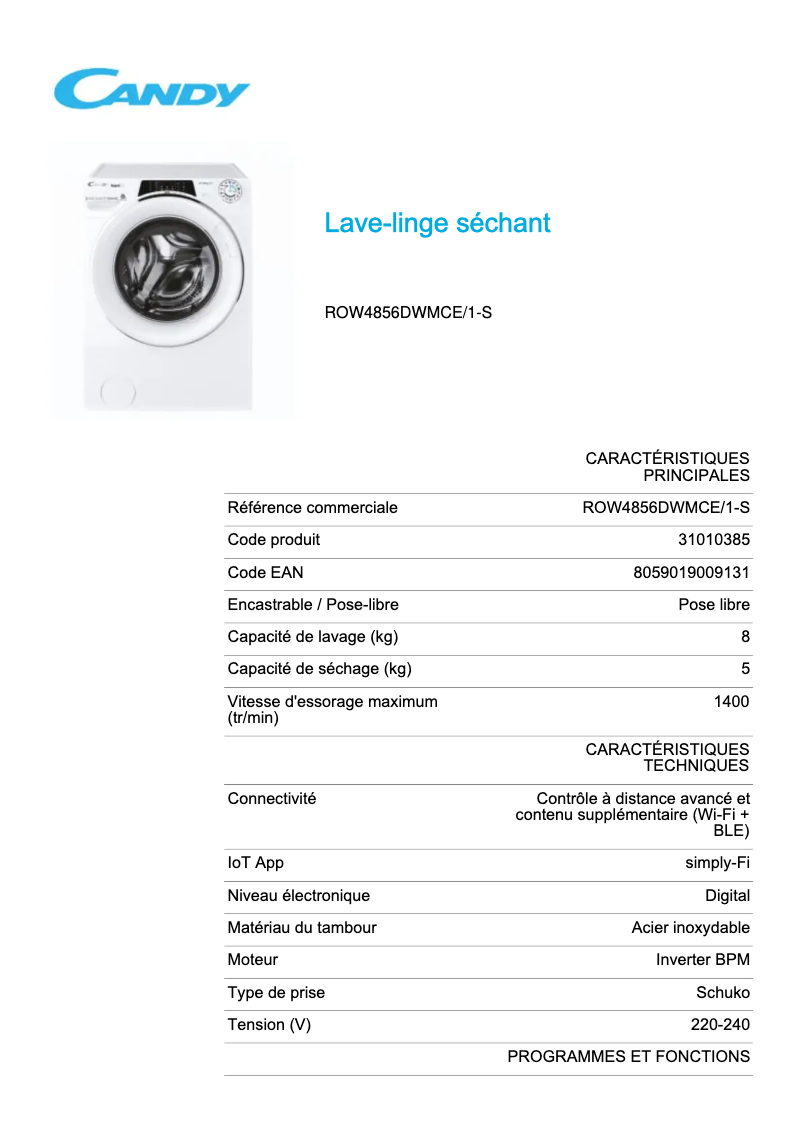 Imagen de la primera página del manual del dispositivo ROW4856DWMCE/1-S