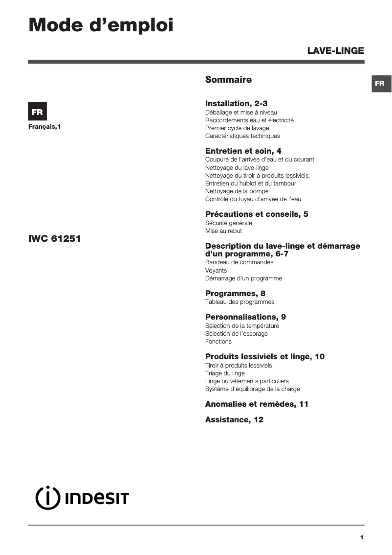 Imagen de la primera página del manual del dispositivo IWC 61251 FR