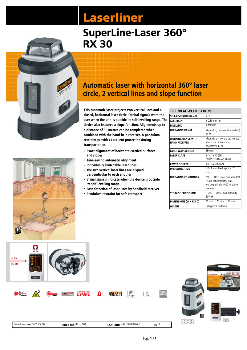 Imagen de la primera página del manual del dispositivo SuperLine-Laser RX30