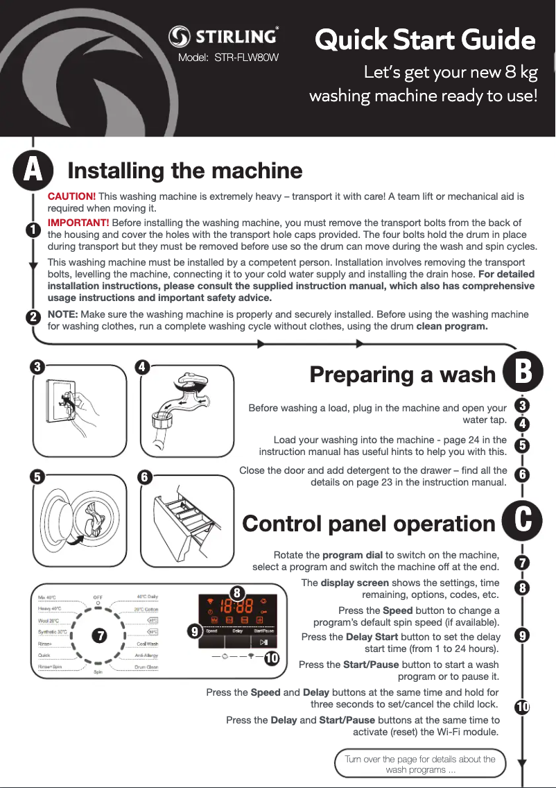 Página 1 del manual Guía de inicio rápido Stirling STR-FLW80W