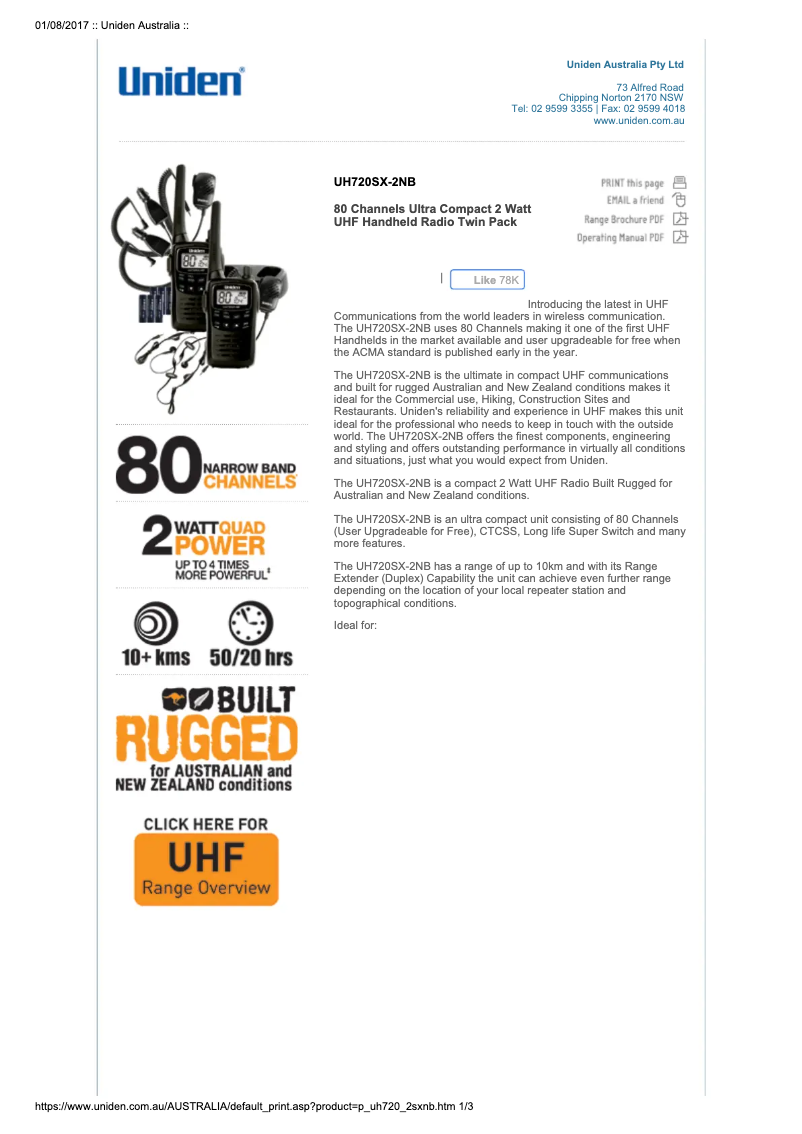 Página 1 del manual Manual de usuario Uniden UH720SX-2NB