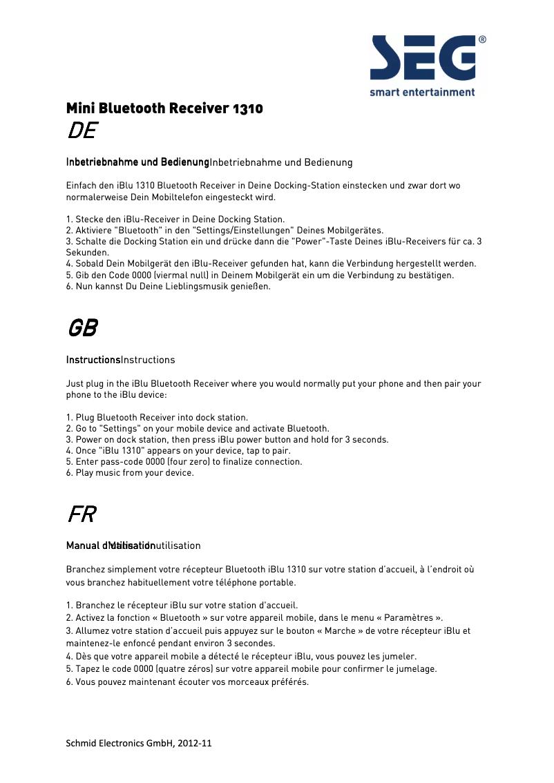 Página 1 del manual Manual de usuario SEG iBlu 1310