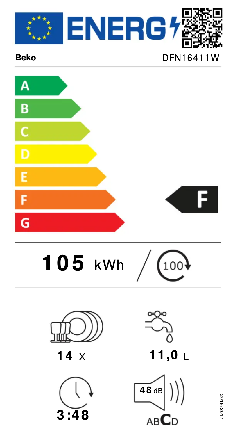 Página 1 del manual Etiqueta energética Beko DFN16411W