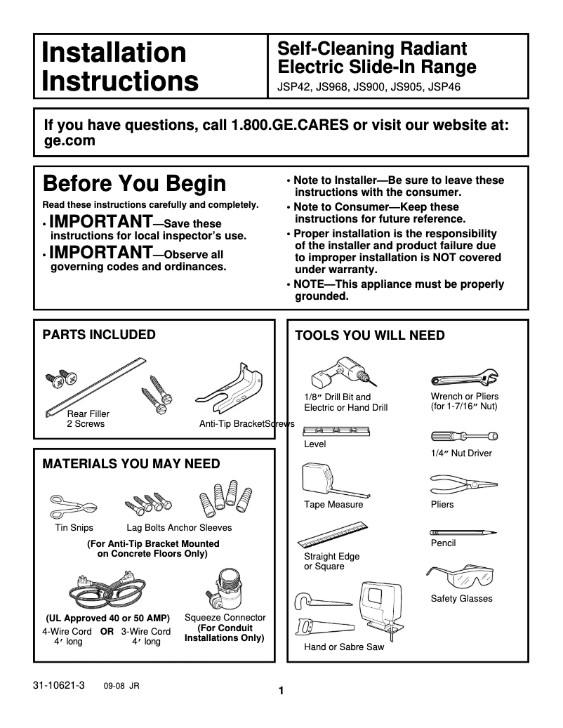 Imagen de la primera página del manual del dispositivo JSP42WKWW