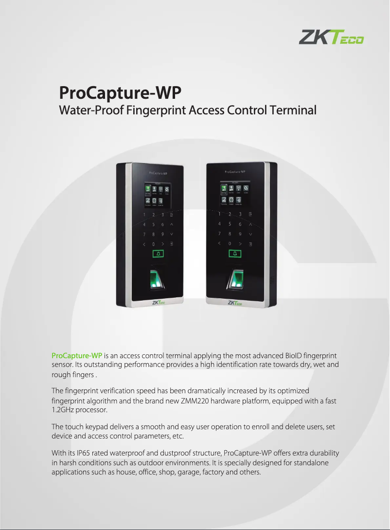 Imagen de la primera página del manual del dispositivo ProCapture-WP