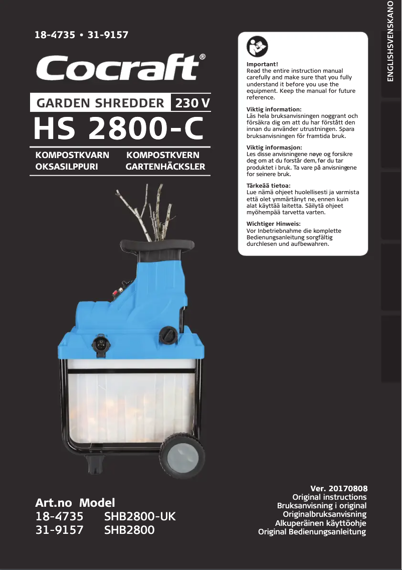 Imagen de la primera página del manual del dispositivo HS 2800-C