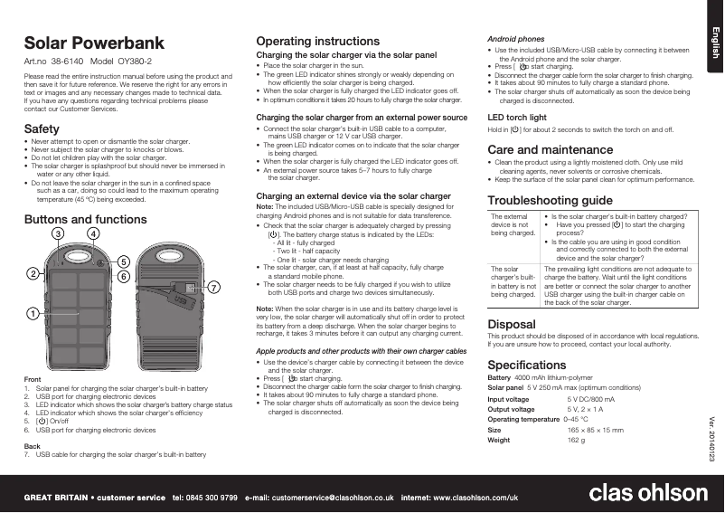 Página 1 del manual Manual de usuario Clas Ohlson OY380-2