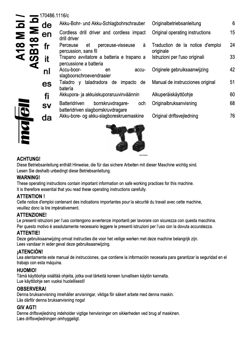 Página 1 del manual Manual de usuario Mafell A 18 M bl