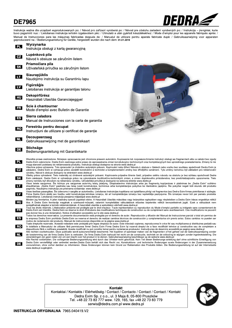 Página 1 del manual Manual de usuario DEDRA DED7965