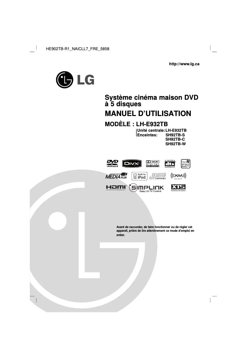 Imagen de la primera página del manual del dispositivo LH-E932TB