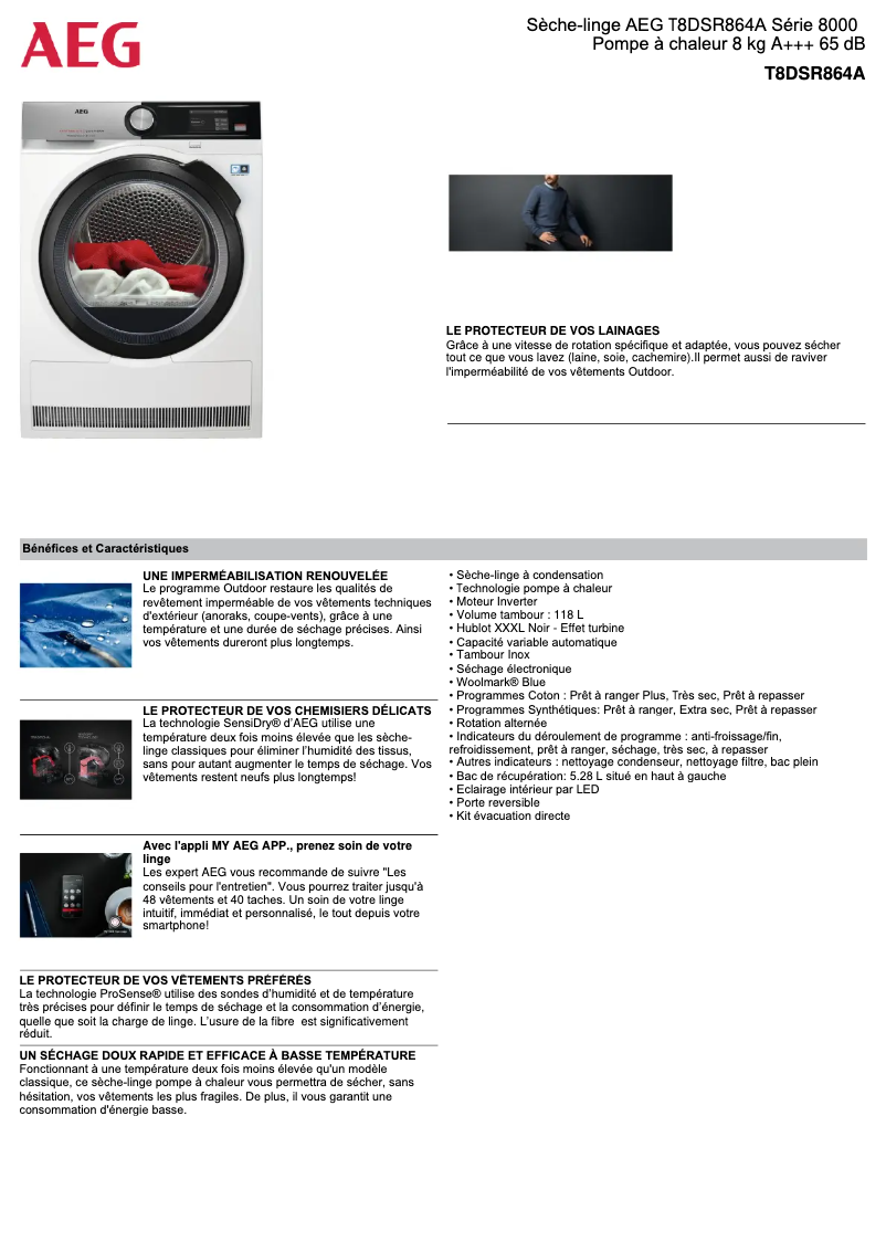 Página 1 del manual Ficha técnica AEG T8DSR864A