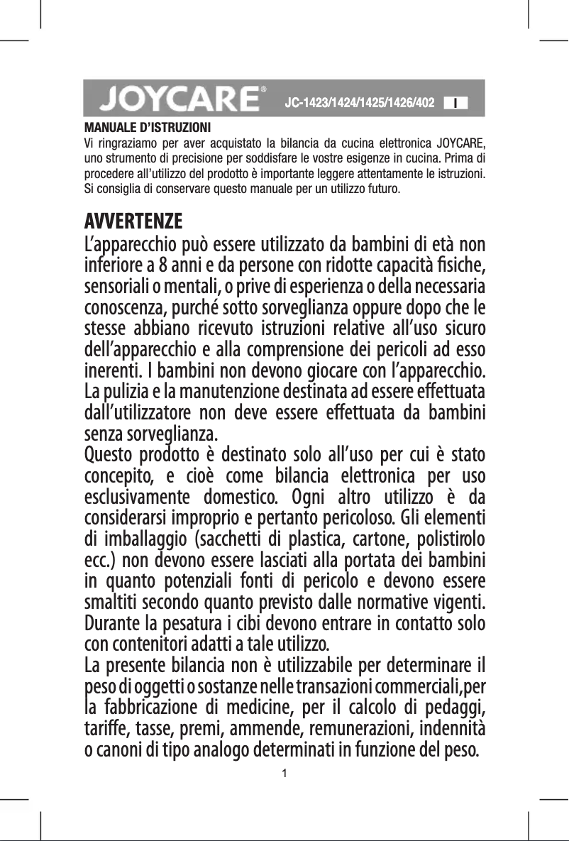 Imagen de la primera página del manual del dispositivo JC-1423