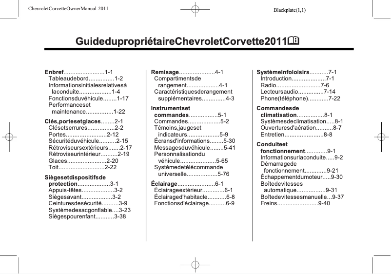 Imagen de la primera página del manual del dispositivo Corvette (2011)