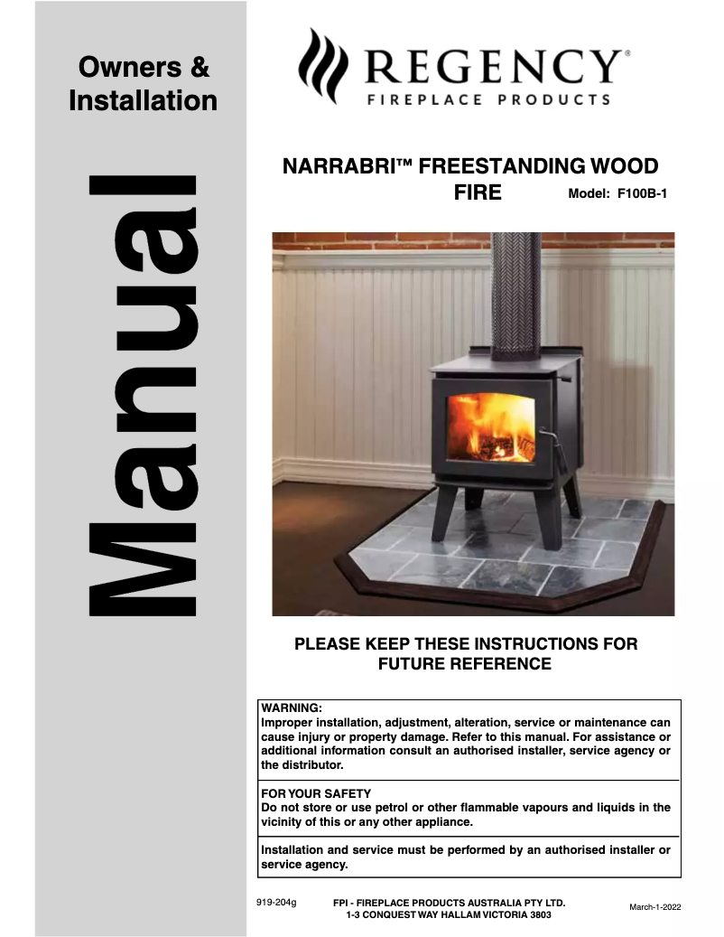 Página nº 1 - Manual de usuario Regency Narrabri F100B-1