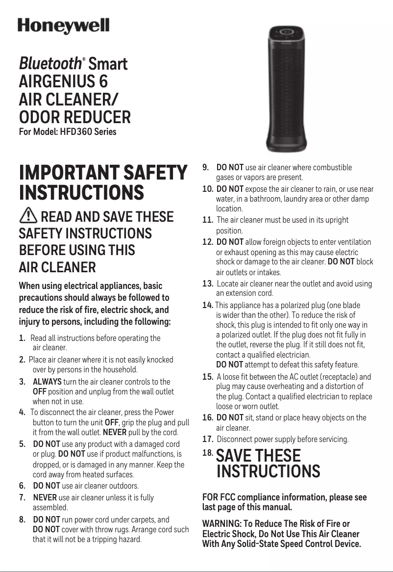 Página 1 del manual Manual de usuario Honeywell AirGenius 6 HFD360B