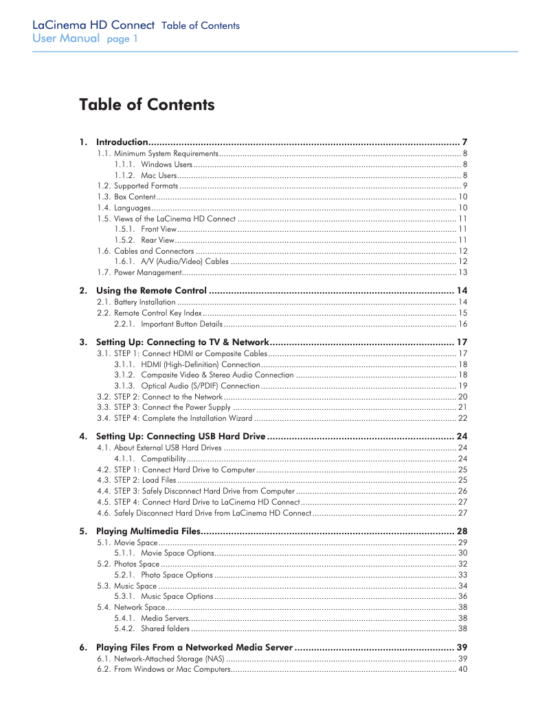 Imagen de la primera página del manual del dispositivo LaCinema Mini
